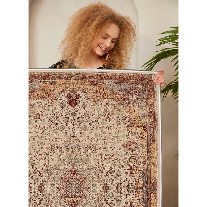 Conceptum Alfombra de Algodón 100 x 150 cm Beige, Rojo y Camel